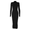 Wind Women's Dress Autumn New Fashion Solid Fit High Neck Long Sleeve Temperament