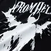 24SS Diseñador Europeo y Americano Hip Hop Devil Manga corta Instagram para hombre Marca de moda Cuello redondo Pareja suelta High Street Impresión oscura Camiseta versátil