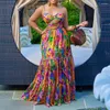 Etnische kleding elegante vrouwen spaghetti band uitsparing taille hoge grote schommel fit en flare maxi lange jurk 2024 strand sexy boho