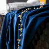 Cortinas de veludo francês de luxo leve cortinas de veludo de seda azul escuro para sala de jantar quarto moderno simples cortina blackout
