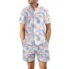 Designer Suit European Mens Casual Loose Shirt Set Hawaii Digital Print Beach Short Sleeve Shorts Uaq5