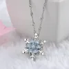 Unique Elegant Blue Crystal Pendant Necklace 14K White Gold Snowflake Choker Necklace for Women Wedding Jewelry Accessories