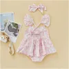 Rompers Baby Girl Rompergirl Dress Cartoon Rabbit Print Design ärmlös Ruffle Hem Cute Jumpsuit Summer Outfit 230525 Drop Delivery Dh60V