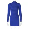 Selling Women's Clothing Spring New Product Fashionable Solid Color Pleated Slim Fit Wrap Buttocks Dress