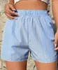 Kvinnors shorts Set Summer 2024 Fashion Casual randig Loose Pocket Elastic Midje byxor