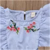 Strampler Kleinkind Kinder Baby Mädchen Blumenstreifen Rüschen Strampler Overall Outfits Kleidung 230525 Drop Lieferung DHE7B