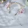 Grampos de cabelo pérola borla hoop roxo floral hairband noiva tiara para mulheres acessórios de casamento strass franja jóias presente