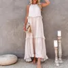 Fashion Summer Loose Long Dres Casual Elegant Ruffle Halter Sleeveless Female Party Outfits Beach Maxi Green Dress 240313