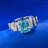 Cluster Rings Spring Qiaoer 6 8 MM Asscher Cut Aquamarine Gemstone Vintage 18K Gold Plated 925 Sterling Silver Ring For Women Fine Jewelry