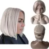 14 inç Hint bakire insan saçı gümüş gri bob tarzı siyah kadın için tam dantel peruk
