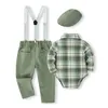 5piece Spring Boy Ubrania Koreańska moda Plaid Bodysuitpantstiehattraps Baby Luksusowe ubranie Urodzone zestaw BC1683 240312