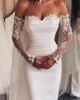 Sjöjungfrun bröllopsklänningar spetsar satin pärlor älskling applikationer brud party klänning avtagbar tåg formella brudklänningar