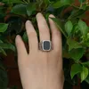 Bagues de cluster en gros 925 Sterling Silver Mâle Bague Vintage Turc Doigt Naturel Rectangle Agate Pierre Hommes