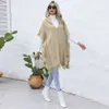Women's Casual Loose Fitting V Tie Hat Pullover Medium Length Sweater Vest Cape Top Coat