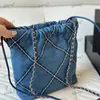 22b Denim sac poubelle mode femmes sac à bandoulière diamant vérifier argent matériel métal lettres luxe sac à main pièce matelasse chaîne sac à bandoulière sacs à provisions 22 30 cm