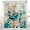 Rideaux Drôle Pirate Chat Rideau De Douche Doublure Cool Chat Équitation Requin Baleine Dans L'univers Galaxie Hilarant Tissu Rideau De Douche Imperméable