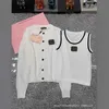 Women's Knits & Tees designer 24 Year Spring/Summer New Macaron Knitted Tank Top+Cardigan Versatile Sunscreen Set OU31