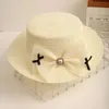 Wide Brim Hats Straw hat women's sunshade straw hat Korean style pearl bow beach holiday casual beach sunblock hat