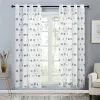 Cortinas transparentes de desenho animado, cortinas bordadas de tule de futebol para crianças meninos, cortinas para sala de estar, quarto, tule branco voile