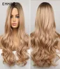 Syntetiska peruker Emmor Long Wavy Hair Wig Ombre Brown To Blonde For Women Natural Middle Part Heat Motent Cosplay54165252459621
