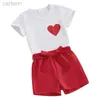 T-shirts Toddler Infant Baby Girl Clothes Set Valentine s Day Short Sleeve Heart Print T-Shirt Shorts Kids 2pcs Outfits ldd240314