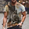 Herr t-shirts Summer Mens T-shirt Animal Wolf 3D Printed Round Neck Fashion Strtwear Casual Short Slve Top Ts Overdimased Men Clothing Y240314