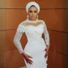 2024 Plus Size Aso Ebi Mermaid Dresses Dresses Bridal Dorts for Bride High Neck Equin Lace Decowed Devined Wedding Devals for African Nigeria Black Women Girl NW140