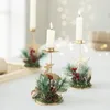 Candle Holders Iron Art Christmas Candlestick Snowflake Star Santa Simulation Pine Needle Base Year Party Table Decorations