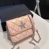 Womens Pearl Iridescent Shimmer Classic Mini Vanity Bags Rhinestone Star SNAP Silver Metal Hardware Matelasse Chain Crossbody Card Holder Tiny Waist Purse 15.5CM