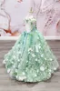 Robes de demoiselle d'honneur en tissu vert, magnifique, avec fleurs 3D, robes de soirée de bal de luxe pour enfants en bas âge, concours de fête d'anniversaire