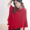 Scarves Autumn Winter Shawl Woolen Hanging Ball Irregular Scarf Edition Solid Color Knitted Pullover Natural Sweet Cloak Wrap