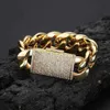 Hip Hop Sieraden Zirkoon Flip Cap Gesp Gladde Cubaanse Accessoires Gouden Herenarmband