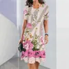 Casual Dresses Women's Fashion Dress Round Neck Short Sleeve Elegant Knee Length Flower Print Summer Party Loose Fit