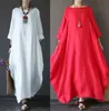 Grundläggande avslappnade klänningar 5 Solid Candy Colors Womens O Neck Mid Sleeve Kaftan Maxi Dress Summer Autumn Cotton Line Loose Dressesl2403