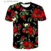 Herr t-shirts Ny 3D-tryckt rose blad t-shirt för män sommar avslappnad sport korta slve kvinnors kläder överdimensionerade o nacktoppar roliga barn ts y240321