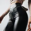 Dark and sexy futuristic peach buttocks PU tight high waisted leather pants for women with ankle zippers motorcycle slim fit pants for women 230306