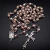 Religious natural freshwater pearl rosary high quality curved needle cross necklace Catholic and can be given as gift can prayer 240305