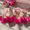 Çift Kristal Yay Sandal Kadın Machmach saten pompalar sandalet 9cm deri taban rhinestone slingbacks dekorasyon stiletto topuk sandalet lüks tasarımcılar ayakkabı ayakkabı