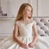 Vestidos de menina branco marfim flor de cetim para casamentos contas criança aniversário princesa crianças festa de noite primeira comunhão vestido de baile