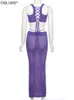 紫色のニット2ピースセット女性のための夏の衣装