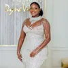 2024 Plus Size Mermaid Wedding Dress for Bride Bridal Gowns High Neck Luxury Long Sleeves Beaded Lace Rhinestones Wedding Gowns for African Black Women Girls NW137