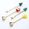 Dinnerware Sets Christmas Stainless Steel Spoon Fork Set Elk Tree Tableware Coffee Tea Dessert Xmas Table Decor Gift