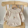 Autumn Baby Girls Clothes Bodysuit Toddler Fine Knit Embroidery Baby Sweater Jumpsuit240311