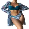 Nuovo costume da bagno tre pezzi esterno per le donne drappeggiate abbigliamento da donna europeo e americano bikini costume da bagno diviso bikini da donna