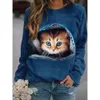 Designer Women's Hoodie Spring and Autumn 2024 New Thin Cat Print Round Neck Casual Women