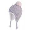 04 года, детская осенне-зимняя шерстяная вязаная шапка с помпоном для защиты ушей, бархатная толстая 240229