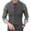 Gilets pour hommes sophistiqué et élégant gris foncé hommes costume gilet vintage chevrons revers revers mince rétro tweed gilet de mariage