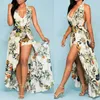 Casual Dresses Summer Women Maxi V-Neck Halter Sleeveless Sexy Tunic Print Flowers Dress Vacation Holiday Beach Lady Robe