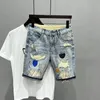 Collectie Zomer Gewassen Heren Casual Denim Shorts Stijlvolle Kat WhiskerCowboy Ripped Distressed Patched Skinny Korte Jeans 240313