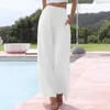 Pantaloni da donna Donna Ritagliata a vita alta Gamba larga Primavera Estate Solido Misto cotone Pantaloni sportivi larghi dritti Cargo Beach Party